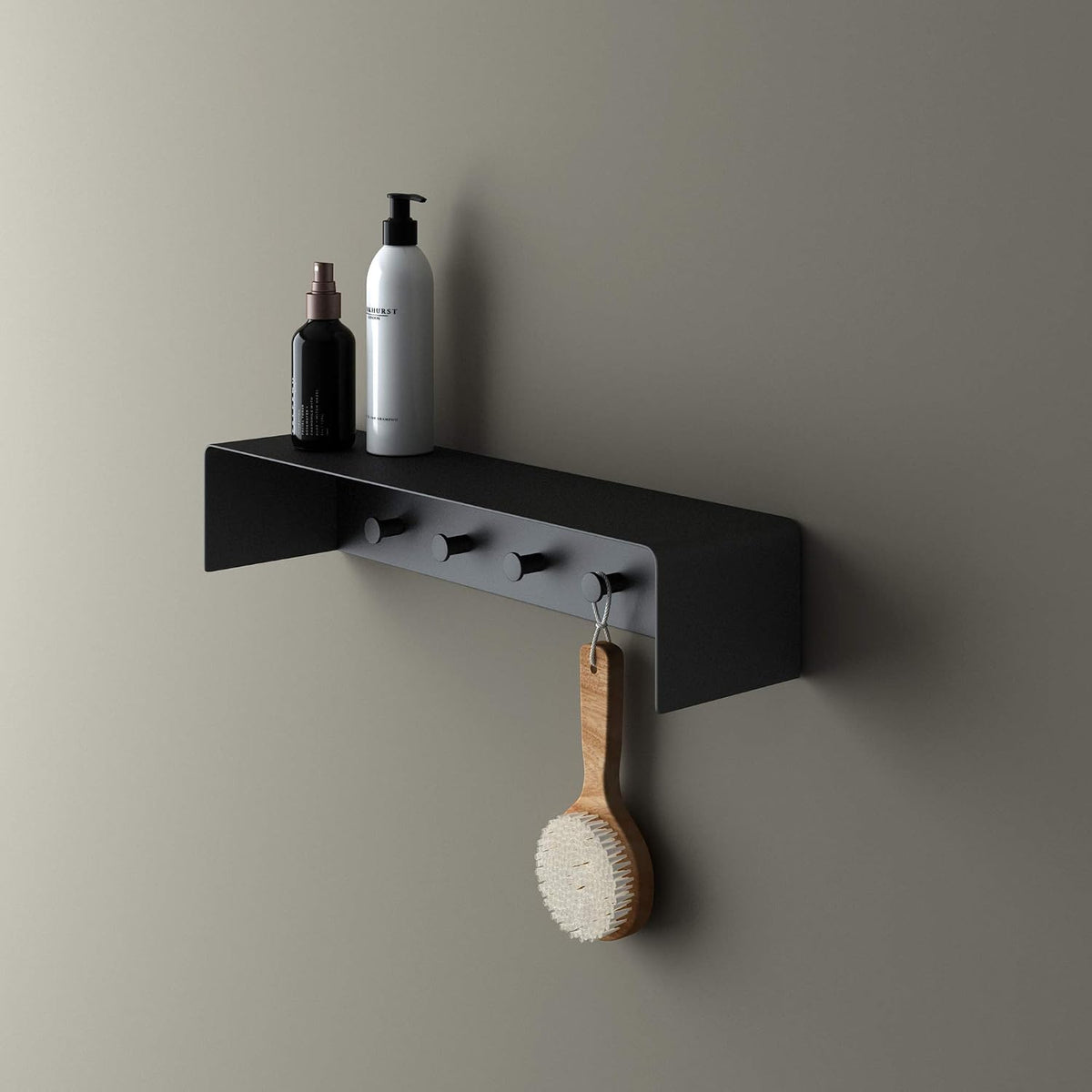 glasvilla Handtuchhaken mit Ablage Schwarz matt 50x10x10 cm aus Edelstahl Wandregal mit Hakenleiste, Handtuchhalter Wandmontage inkl. 5 Haken, MMF257