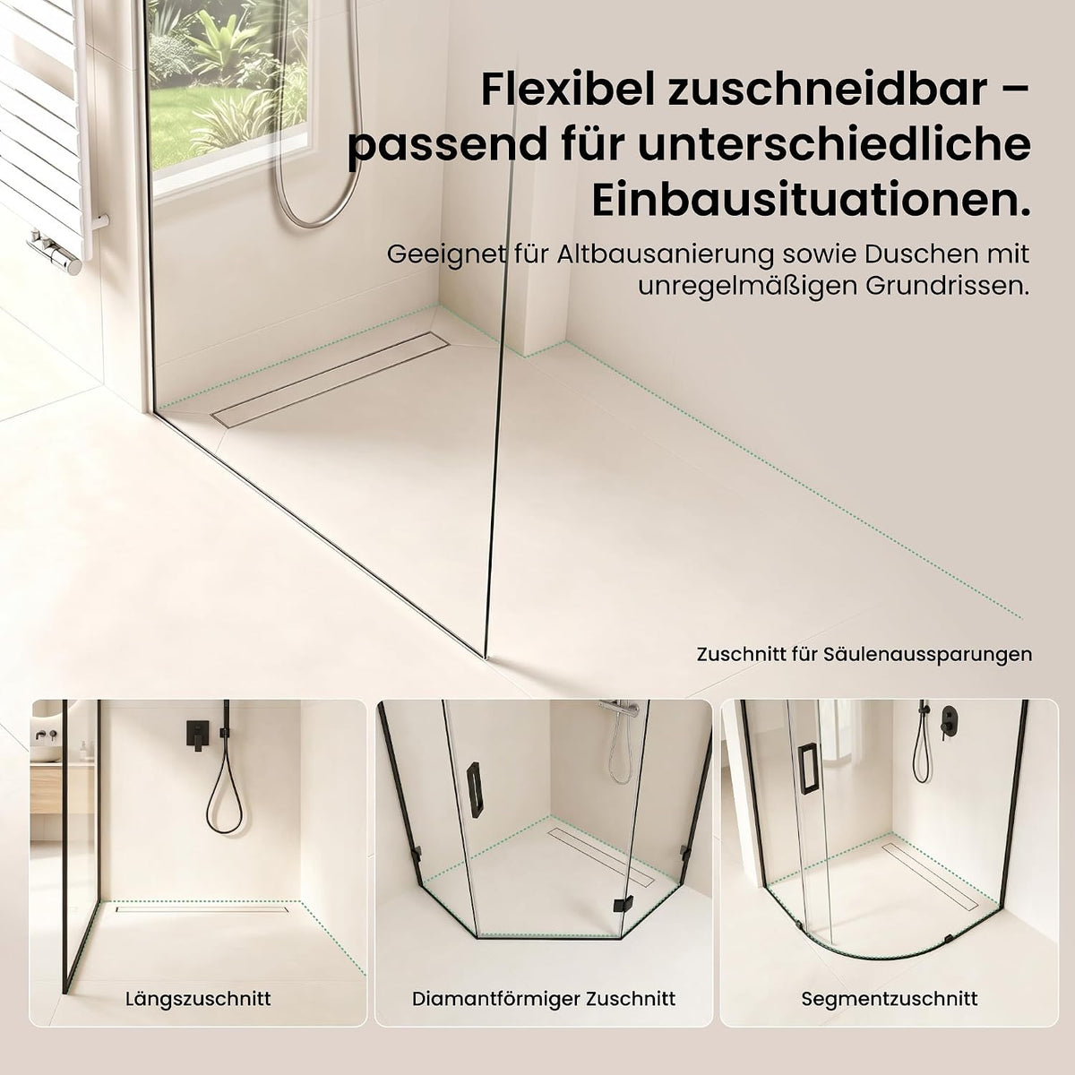 glasvilla  Duschwanne inkl. Duschrinne und Ablaufgarnitur Duschtasse bodeneben Gefälleplatte, Duschboard befliesbar Duschelemente, XPS-Duschboard02
