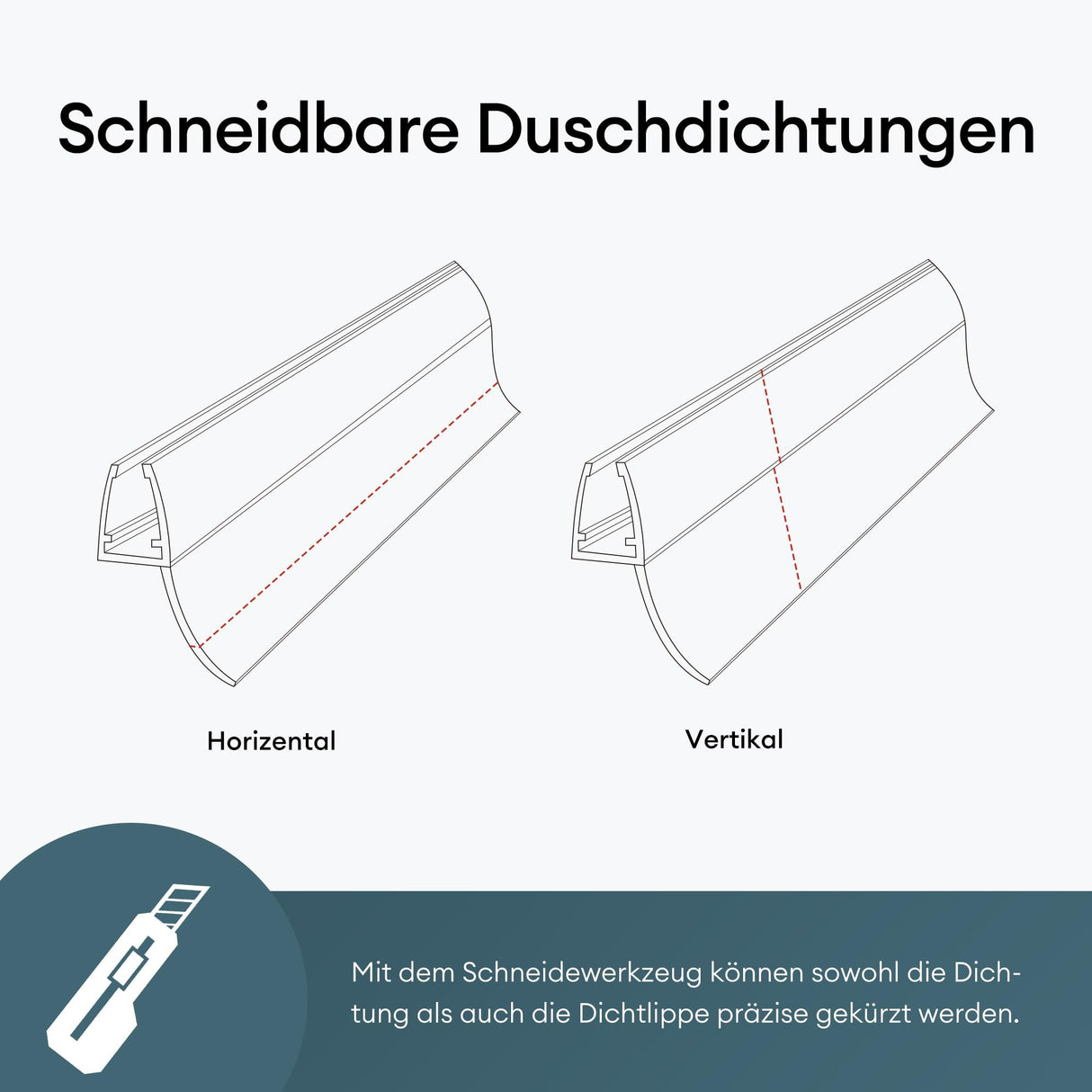 glasvilla Duschdichtung Duschlippe | Duschtürdichtung 6mm - 8mm Glasstärke | Ersatzdichtung Duschtür Duschwand gerade