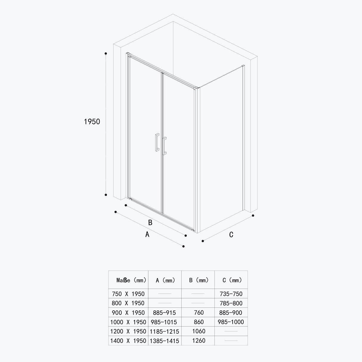 glasvilla Duschkabine Chrom und Schwarz Duschabtrennung mit Drehtür Hebe-Senk-Mechanismus 8mm ESG-Sicherheitsglas Nano-Beschichtung Ravenna66K