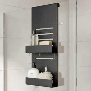 glasvilla Duschablage zum Hängen, Duschregal Ohne Bohren für Glasduschtüren, Hängeregal mit 2 Etagen und 3 Haken, Badezimmer Organizer  Oryne-01
