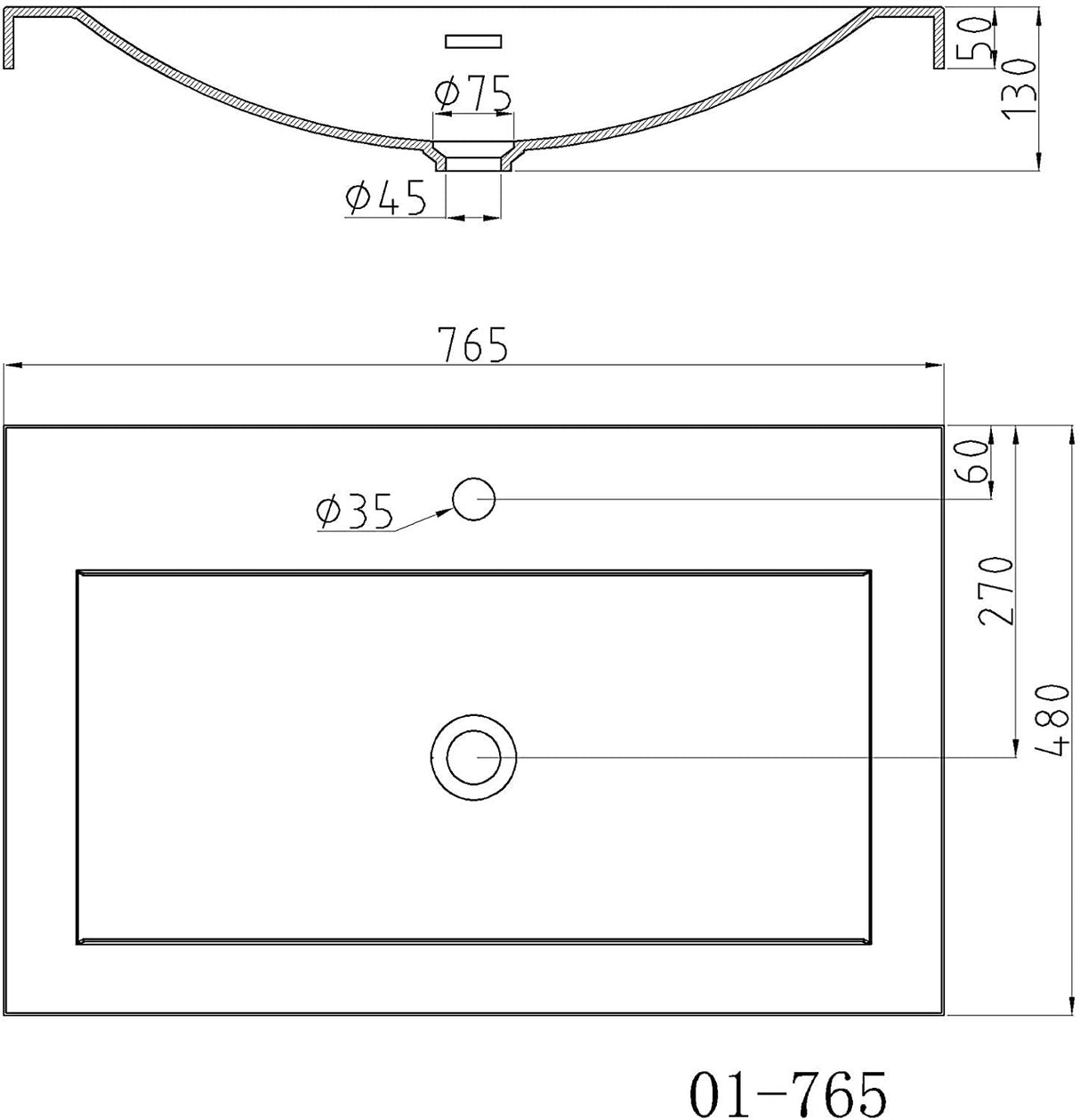 glasvilla Waschbecken Einbauwaschbecken Waschschale Waschtisch Mineralguss Rechteckig 1 Armaturenloch Überlauf-Funktion Col01
