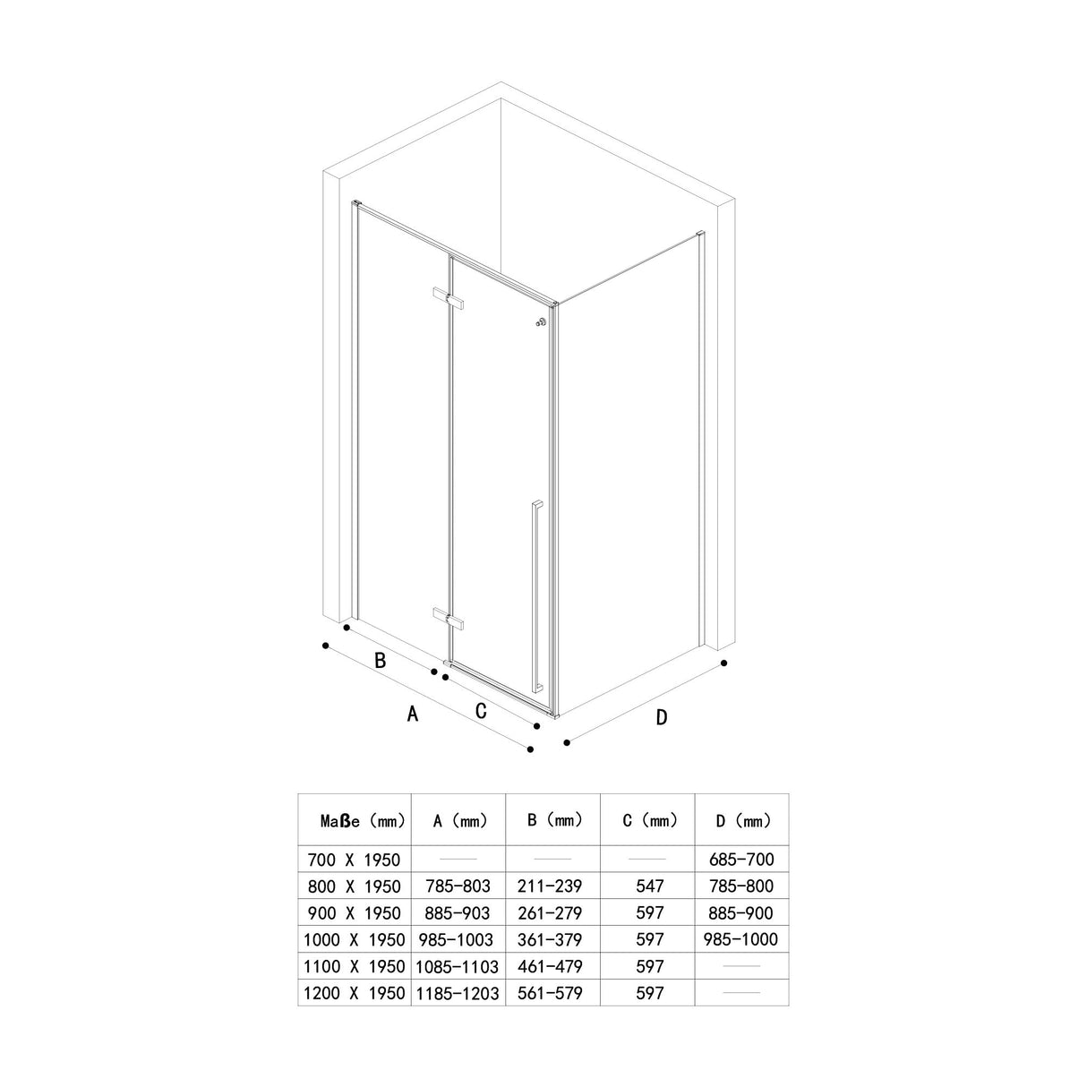 glasvilla Duschkabine Duschabtrennung 6mm ESG inkl. NANO-Beschichtung in Klarglas mit Handtuchhaken Rav64K Schwarz