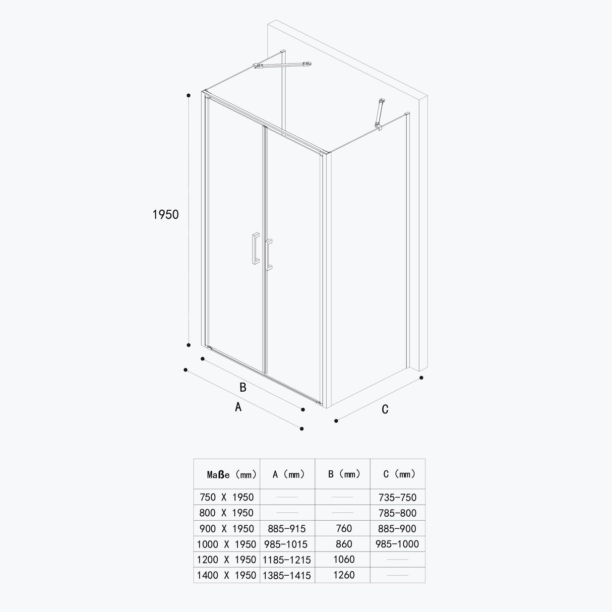 glasvilla Duschkabine U-Form Duschabtrennung Duschkabine Aluminiumrahmen ESG-Sicherheitsglas Klarglas Doppeltüre Ravenna66UK