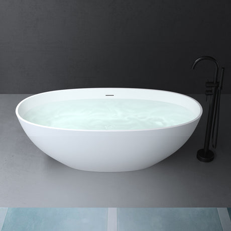 glasvilla Freistehende Badewanne Weiß matt Mineralguss Standbadewanne inkl. Nano-Versiegelung