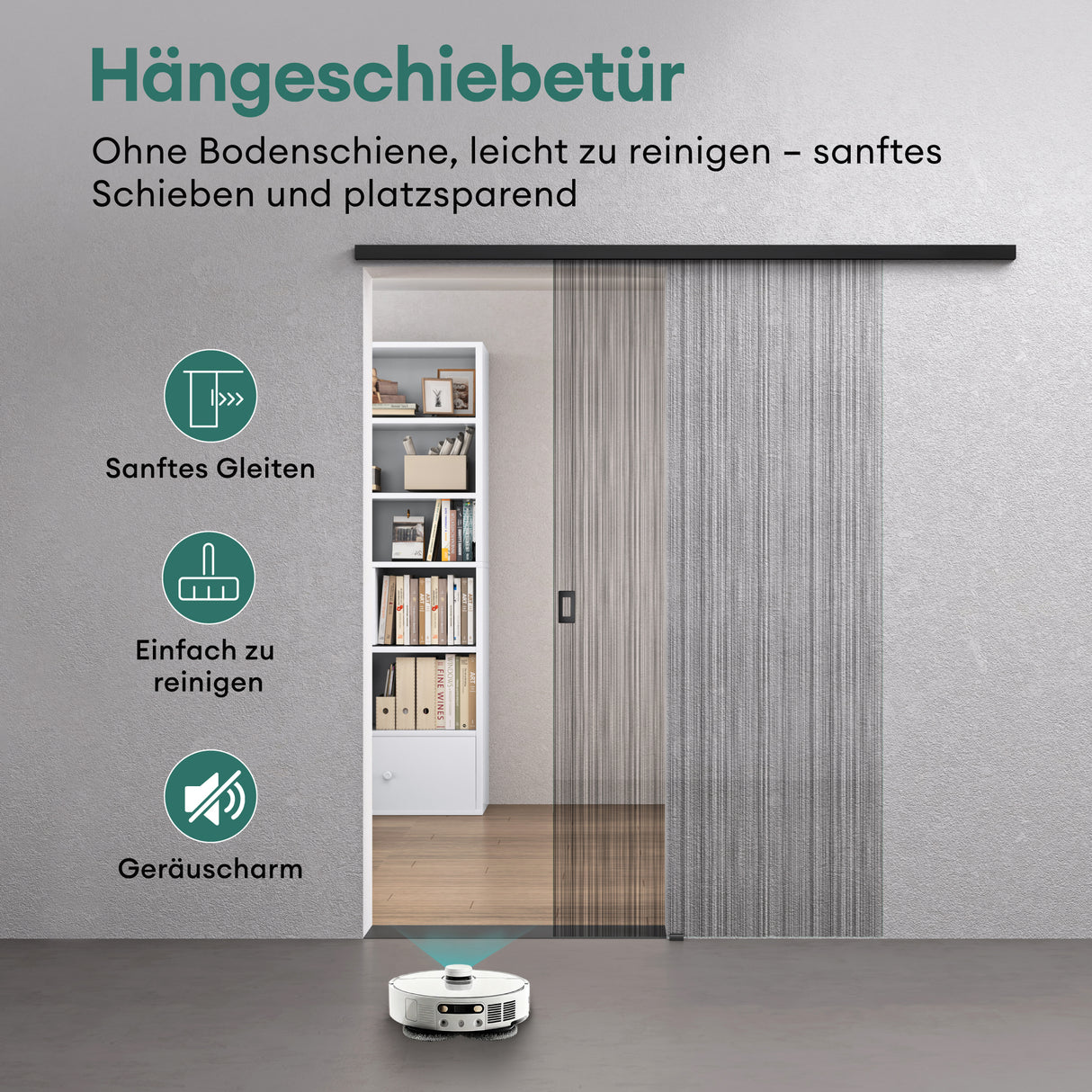 glasvilla Glasschiebetür komplettset Zimmertür Matt Schwarz 8mm ESG-Sicherheitsglas, Schiebetür Glas schwarz gebürstet mit Laufschiene aus Aluminium Muranino-001