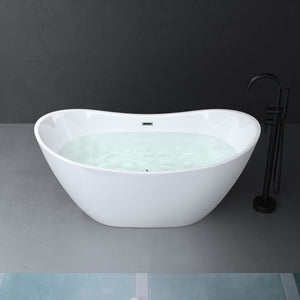 glasvilla Vasca da Bagno Freestanding, Vasca in Acrilico con Piletta PushOpen, Vasca da Bagno Ovale Bianca