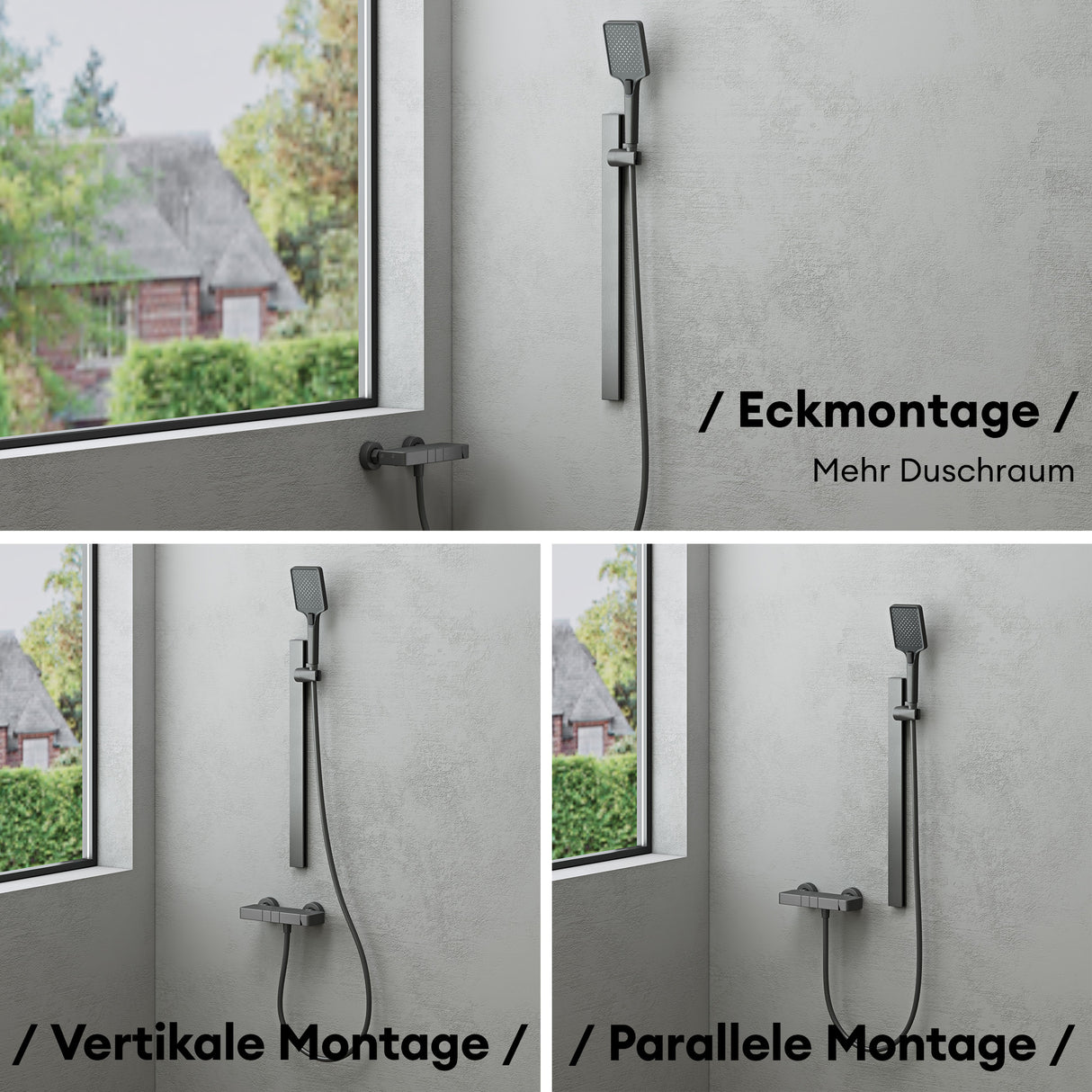 glasvilla Duschsystem mit Regendusche Duschkopf 3 Strahlarten höhenverstellbar Duschbrause mit Unterauslauf aus Aluminium Duschsystem10