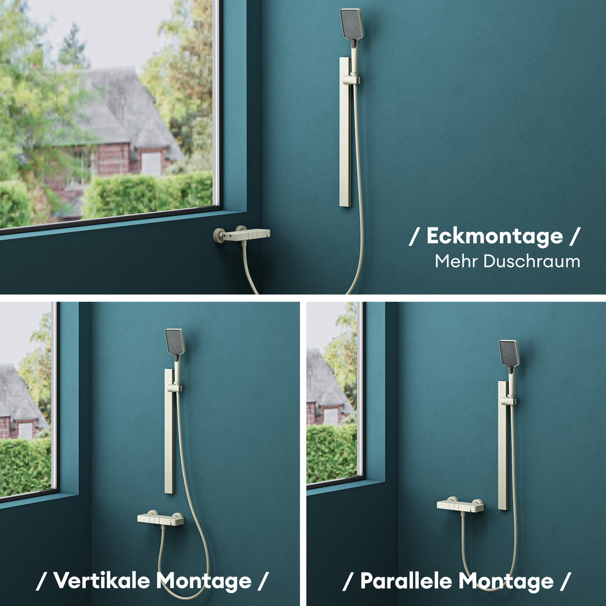 glasvilla Duschsystem mit Regendusche Duschkopf 3 Strahlarten höhenverstellbar Duschbrause mit Unterauslauf aus Aluminium Duschsystem10