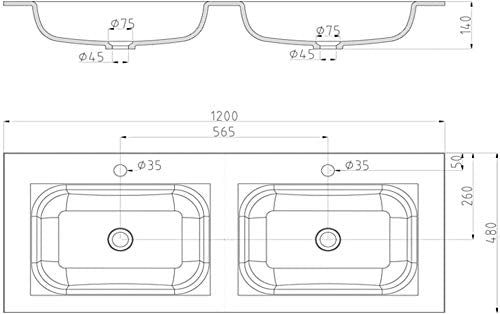 glasvilla Waschbecken Einbauwaschbecken Mineralguss Waschtisch Waschplatz große Ablagefläche rechteckig Col04