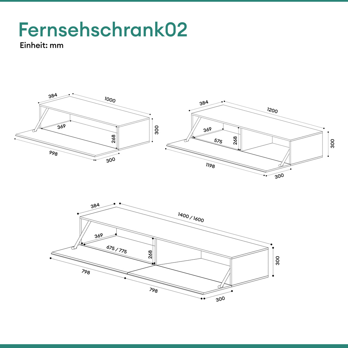 glasvilla Fernsehtisch Fernsehschrank TV Schrank Verdeckter Griff mit Soft-Close Lowboard Hängeschrank für Wohnzimmer Fernsehschrank02