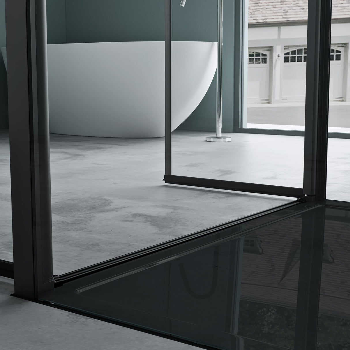 glasvilla Duschkabine U-Form Duschabtrennung Duschkabine Aluminiumrahmen ESG-Sicherheitsglas Klarglas Doppeltüre Schwarz Ravenna66UK