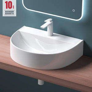Lavabo à poser Glasvilla, Lavabo suspendu, Dimensions (L x l x H) : 61 x 44,5 x 14,5 cm, Céramique blanche avec nano-revêtement, Bruxelles 896