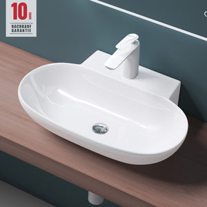 Lavabo à poser Glasvilla, Lavabo suspendu, Dimensions (L x l x H) : 56 x 39,5 x 12,5 cm, Céramique blanche avec nano-revêtement, Bruxelles 899