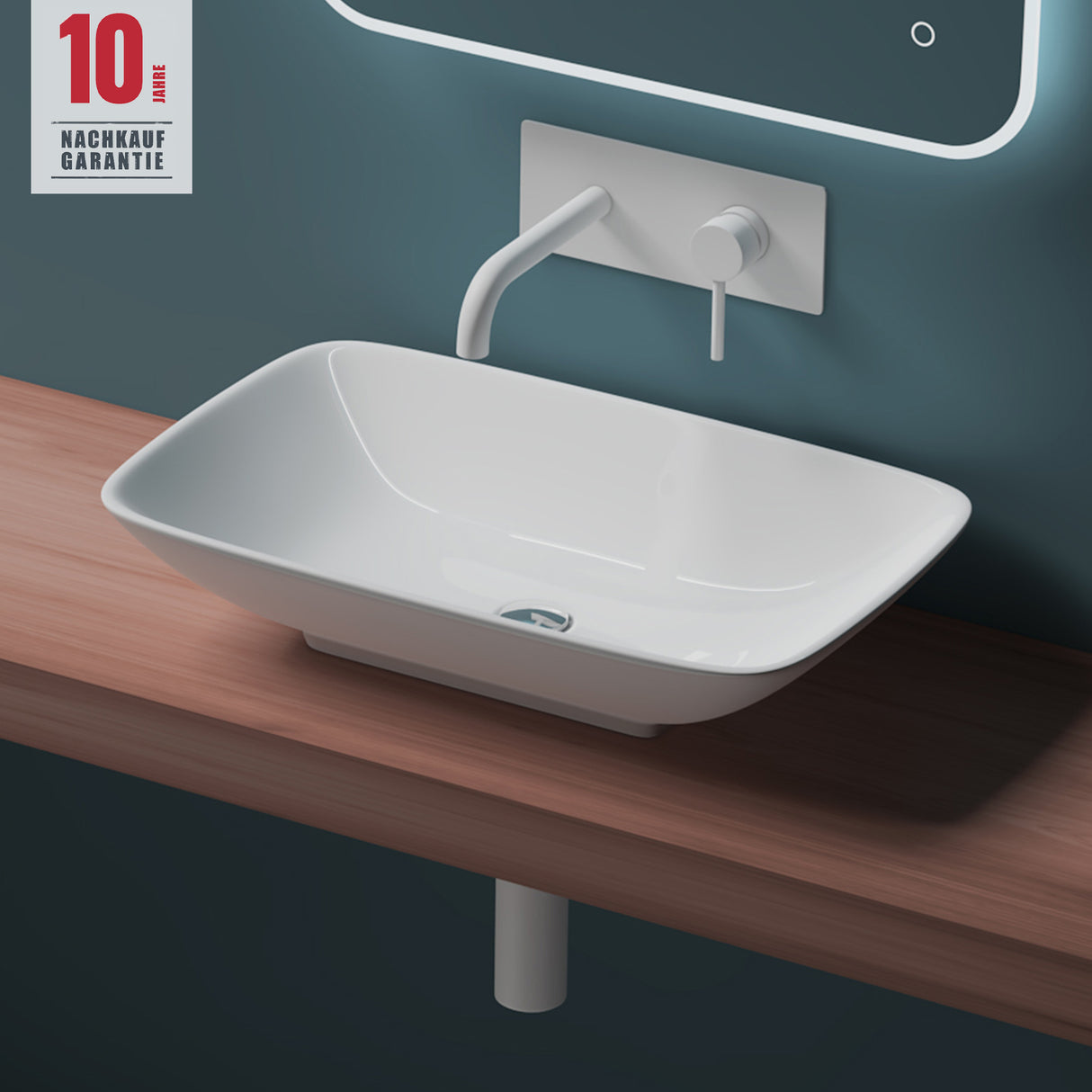 glasvilla Waschbecken Aufsatzwaschbecken,weiß Brüssel159 aus Keramik,mit Nano-Beschichtung