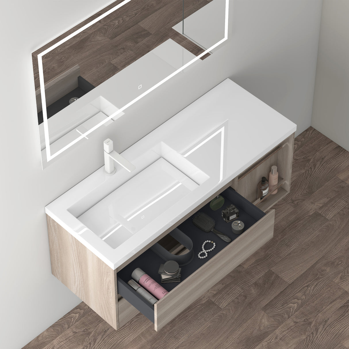 glasvilla Badmöbel-Set Waschtisch mit Unterschrank mineralguss Waschbecken-Unterschrank 120x46x49cm Open