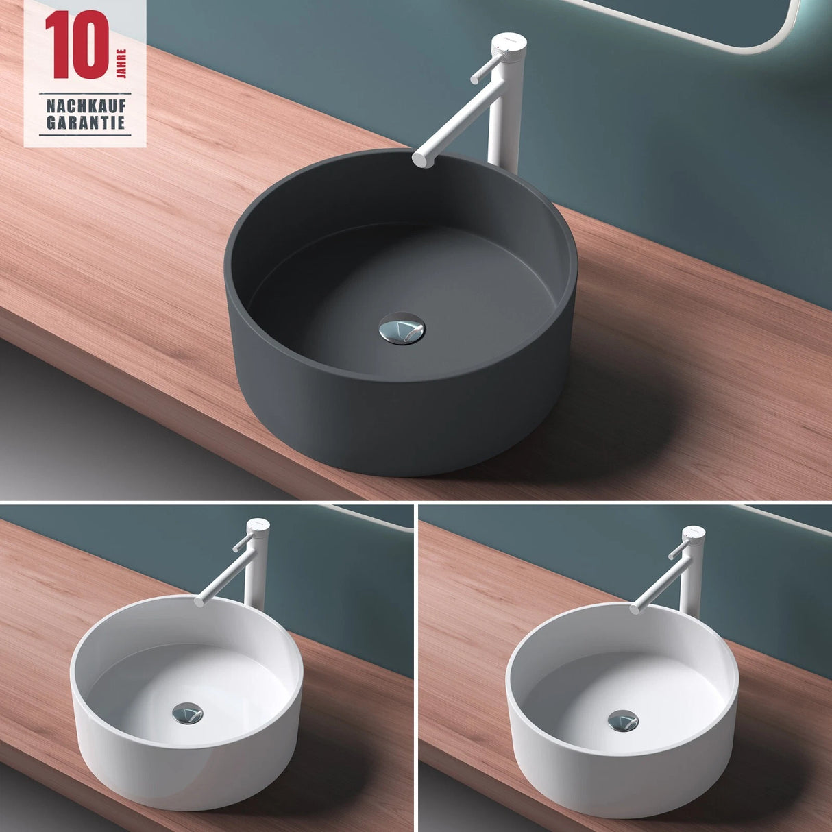 glasvilla 40x40x15cm Waschbecken rund Col804 Aufsatzwaschbecken ohne Hahnloch und Überlauf.. Col804 Moderne Optik- höchste Funktionalität