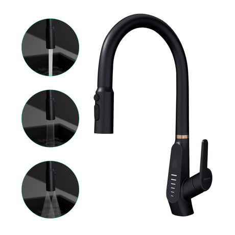 glasvilla Wasserhahn Küche Küchenamatur ausziehbar 360° drehbar 3 Wasserstrahl-Modi LED-Digitalanzeige Küchenwasserhahn Spültischarmatur MS-8085