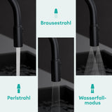 glasvilla Wasserhahn Küche Küchenamatur ausziehbar 360° drehbar 3 Wasserstrahl-Modi LED-Digitalanzeige Küchenwasserhahn Spültischarmatur MS-8085