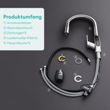 glasvilla Wasserhahn Küche Küchenamatur ausziehbar 360° drehbar 3 Wasserstrahl-Modi LED-Digitalanzeige Küchenwasserhahn Spültischarmatur MS-8085