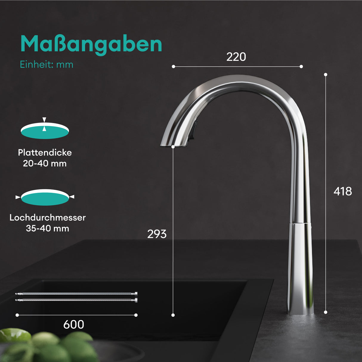 glasvilla Wasserhahn Küche Spültischarmatur Küchenamatur Mischbatterie mit Einhebelmischer 360° Schwenkbar Küchenwasserhahn aus Messing MS-8095