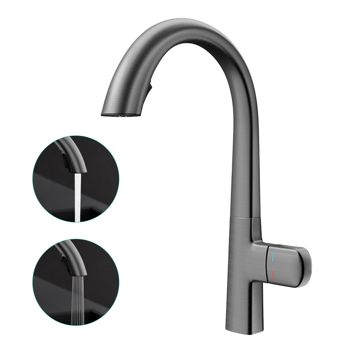 glasvilla Wasserhahn Küche Spültischarmatur Küchenamatur Mischbatterie mit Einhebelmischer 360° Schwenkbar Küchenwasserhahn aus Messing MS-8095