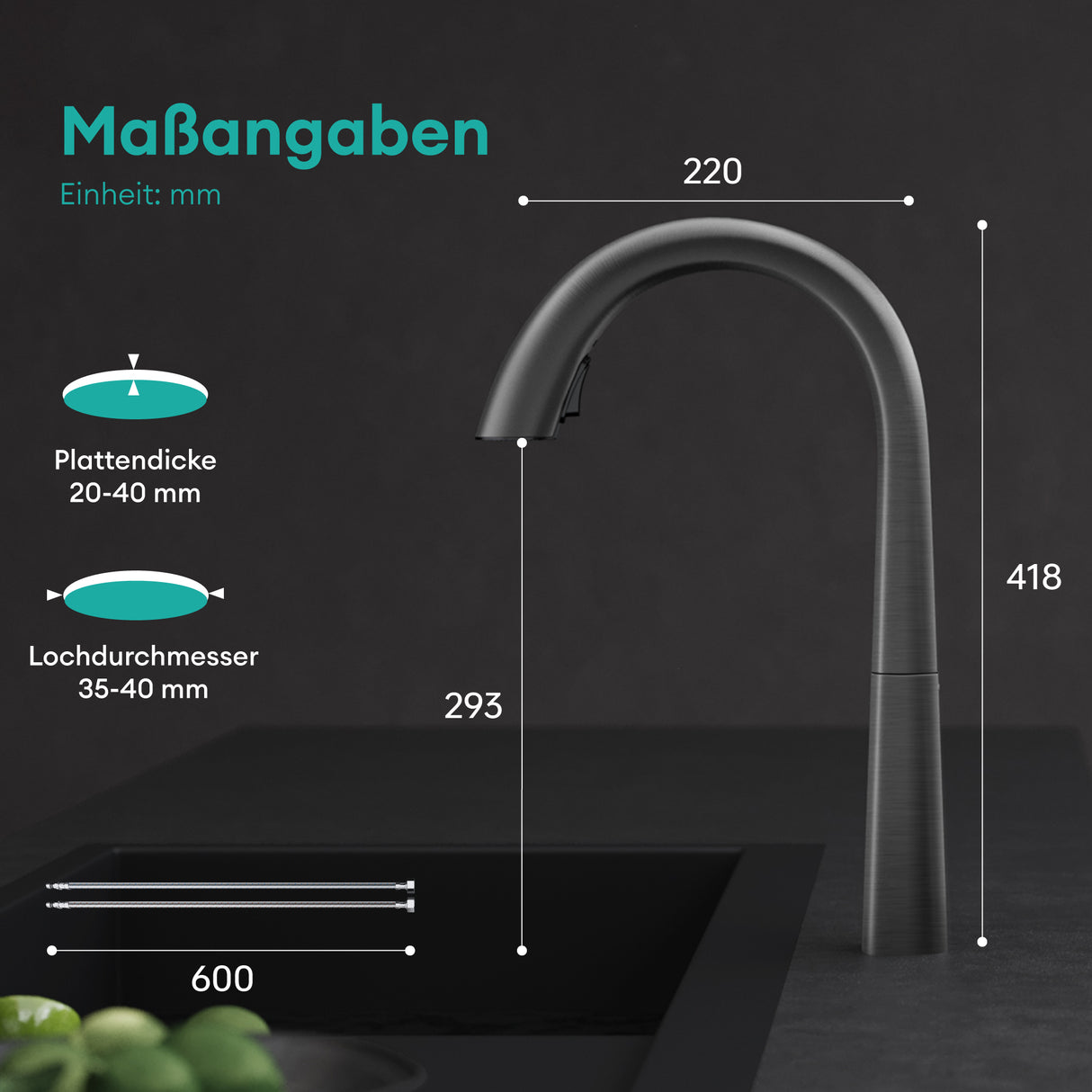 glasvilla Wasserhahn Küche Spültischarmatur Küchenamatur Mischbatterie mit Einhebelmischer 360° Schwenkbar Küchenwasserhahn aus Messing MS-8095