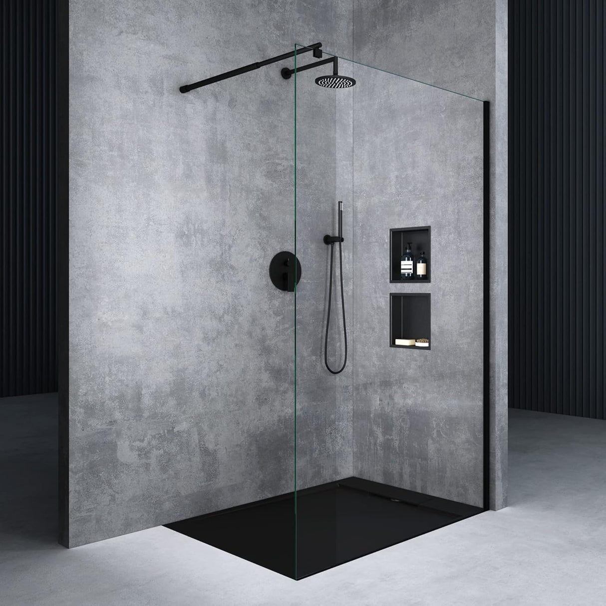 glasvilla Duschwand für Dusche Duschabtrennung Walk-In ESG-Sicherheitsglas 8mm NANO Glas BRAM1&BRAM3 Bremen1 Schwarz