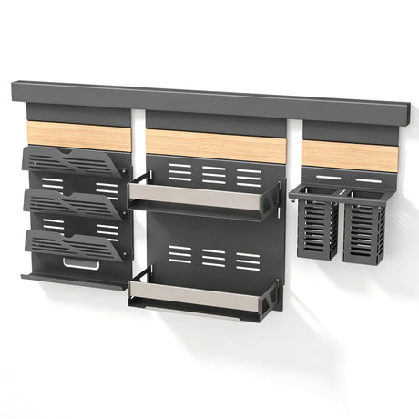 glasvilla -Stöckiges Gewürzregal Küche mit Handyhalter und Utensilientöpfe inkl. 5 Haken, Multifunktional Küchenregal abnehmbar mit Schiene , Küchen Organizer Reglo-09-12