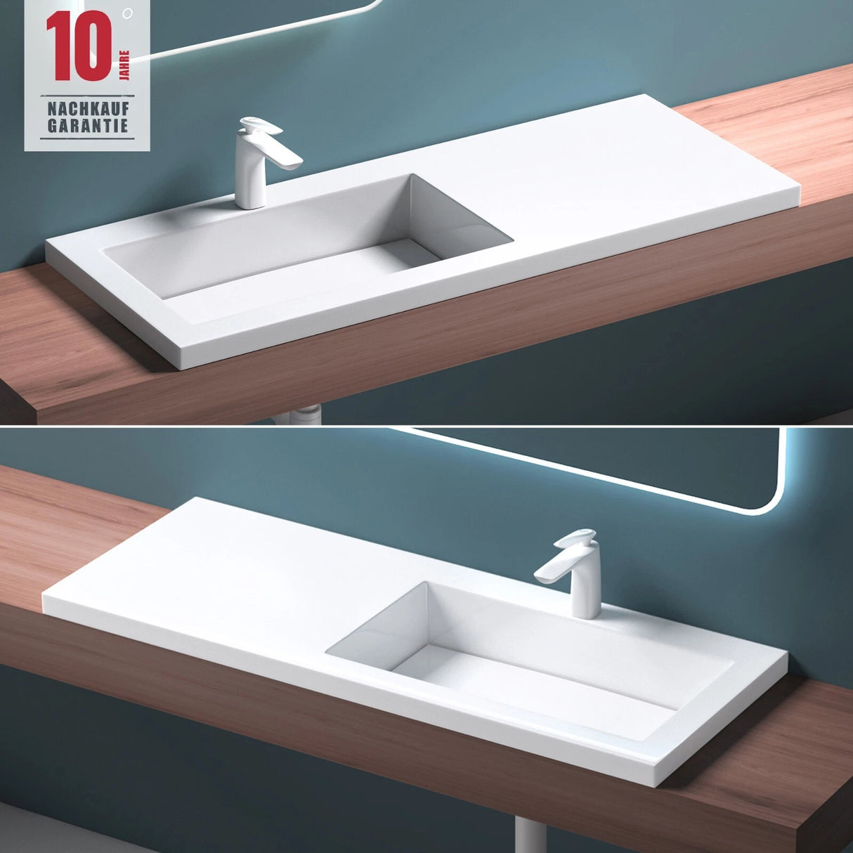 glasvilla Waschbecken Einbauwaschbecken Becken rechts BTH: 120x46x13,5cm Design Waschtisch aus Mineralguss in Weiß Colossum820