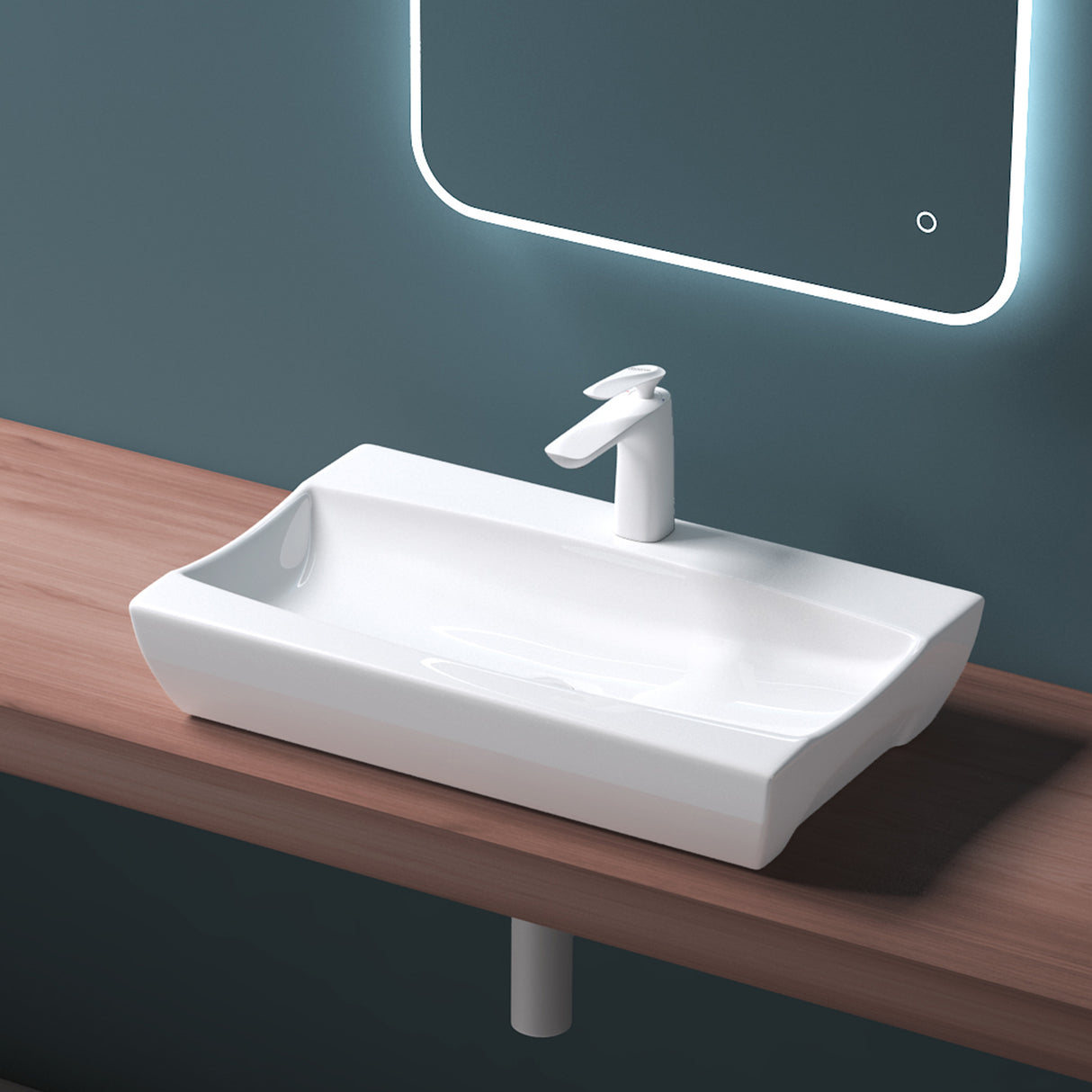 glasvilla Waschbecken Aufsatzwaschbecken Hängewaschbecken BTH: 63x40x12cm Weiß aus Keramik inkl. Nano-Beschichtung Brüssel890