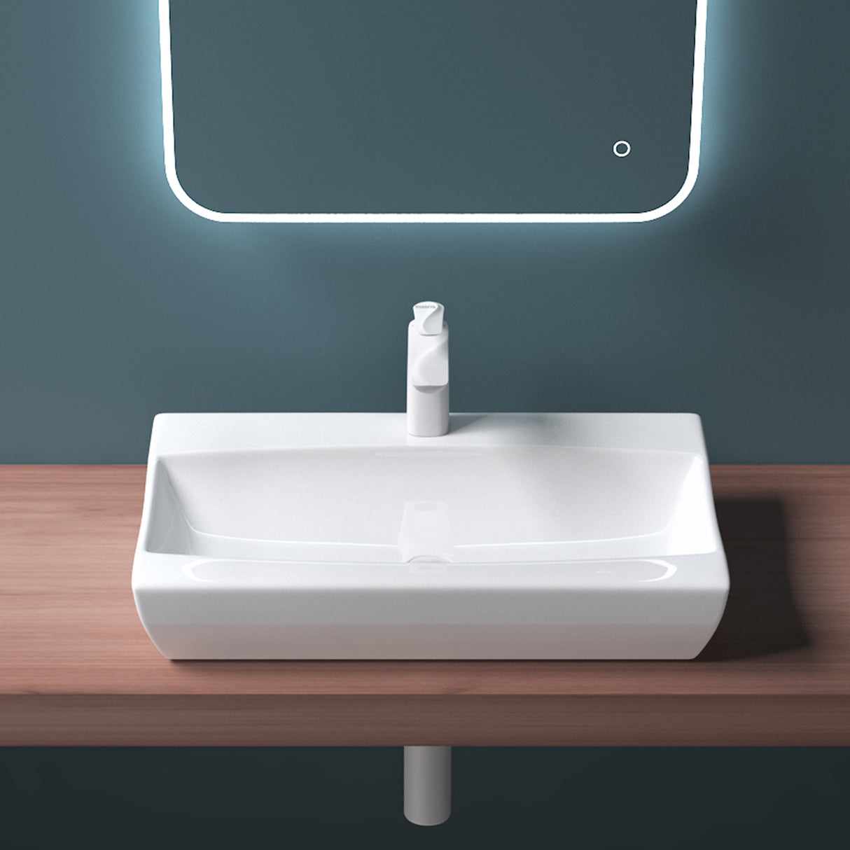 glasvilla Waschbecken Aufsatzwaschbecken Hängewaschbecken BTH: 63x40x12cm Weiß aus Keramik inkl. Nano-Beschichtung Brüssel890