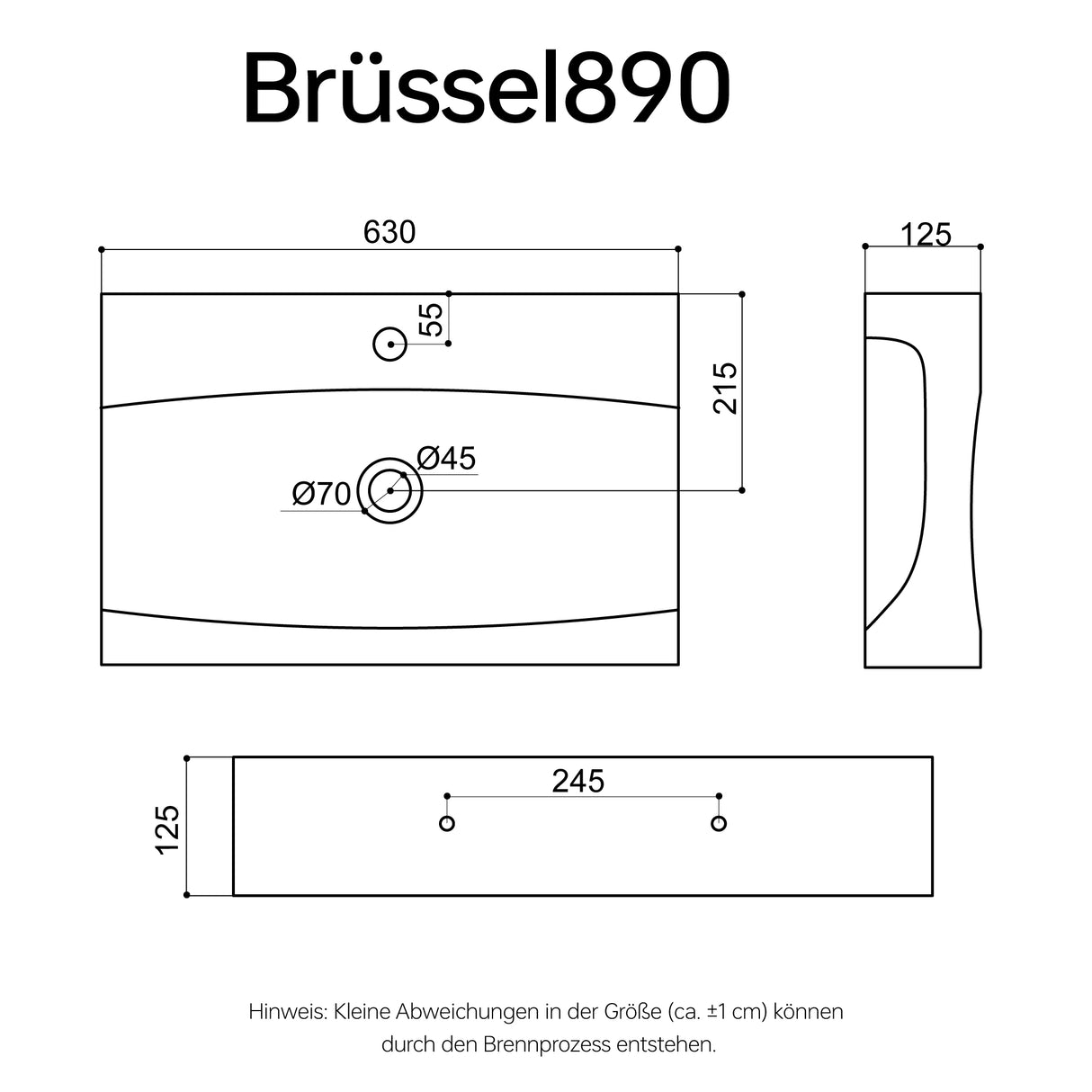 glasvilla Waschbecken Aufsatzwaschbecken Hängewaschbecken BTH: 63x40x12cm Weiß aus Keramik inkl. Nano-Beschichtung Brüssel890