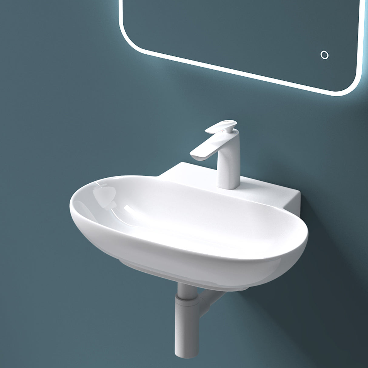 glasvilla Waschbecken Aufsatzwaschbecken Hängewaschbecken BTH: 56x39,5x12,5cm Weiß aus Keramik inkl. Nano-Beschichtung Brüssel899