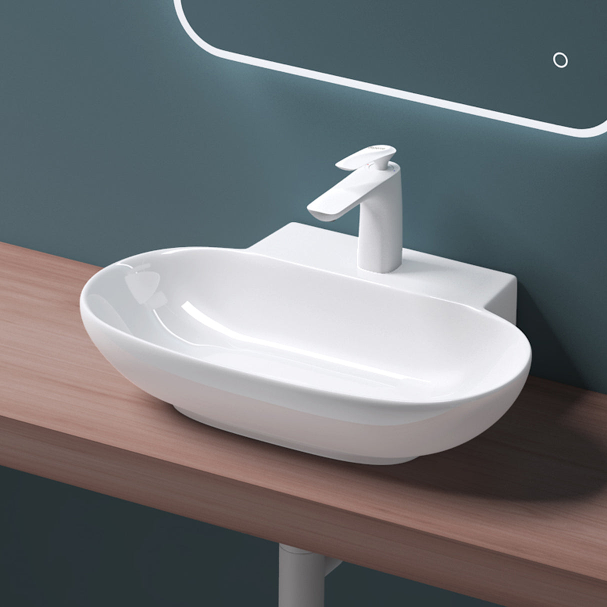 glasvilla Waschbecken Aufsatzwaschbecken Hängewaschbecken BTH: 56x39,5x12,5cm Weiß aus Keramik inkl. Nano-Beschichtung Brüssel899