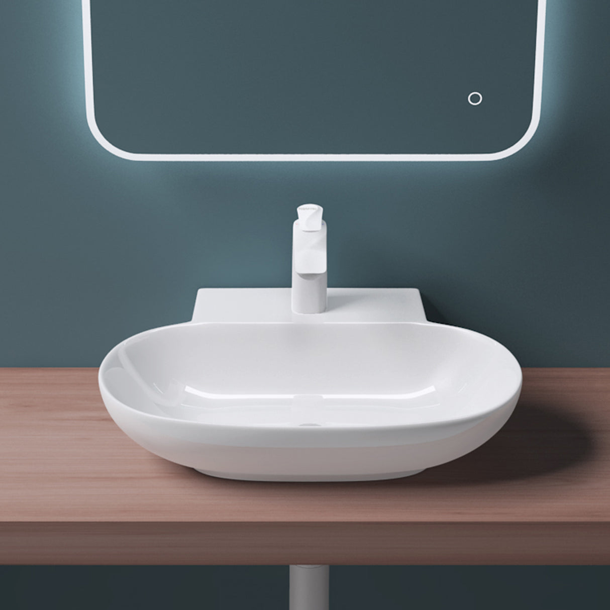 glasvilla Waschbecken Aufsatzwaschbecken Hängewaschbecken BTH: 56x39,5x12,5cm Weiß aus Keramik inkl. Nano-Beschichtung Brüssel899