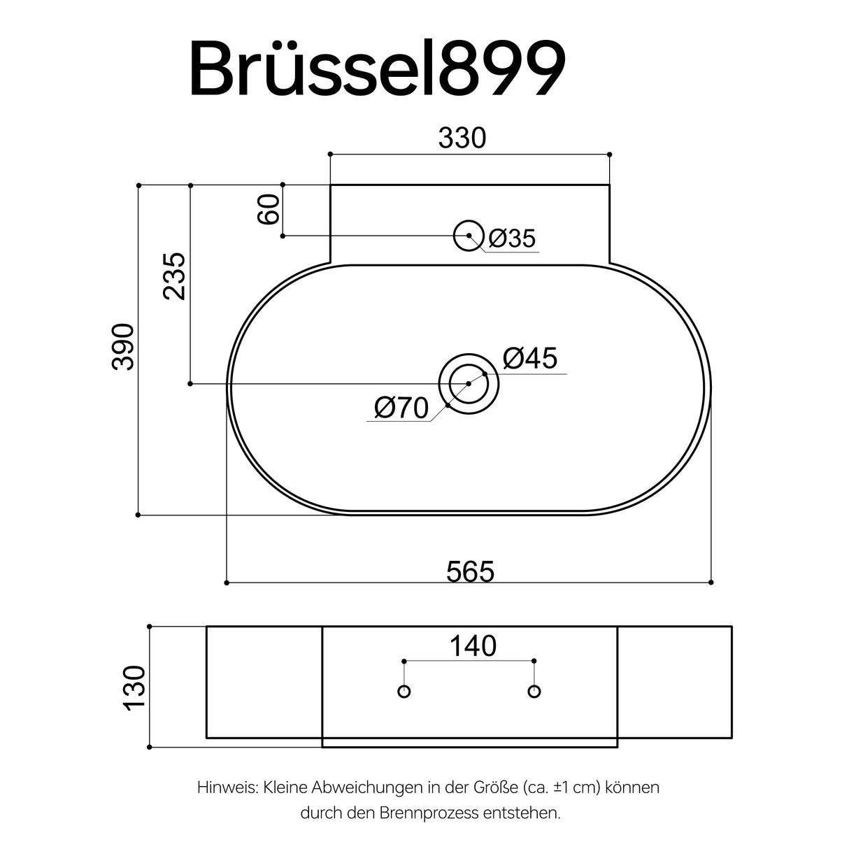 glasvilla Waschbecken Aufsatzwaschbecken Hängewaschbecken BTH: 56x39,5x12,5cm Weiß aus Keramik inkl. Nano-Beschichtung Brüssel899