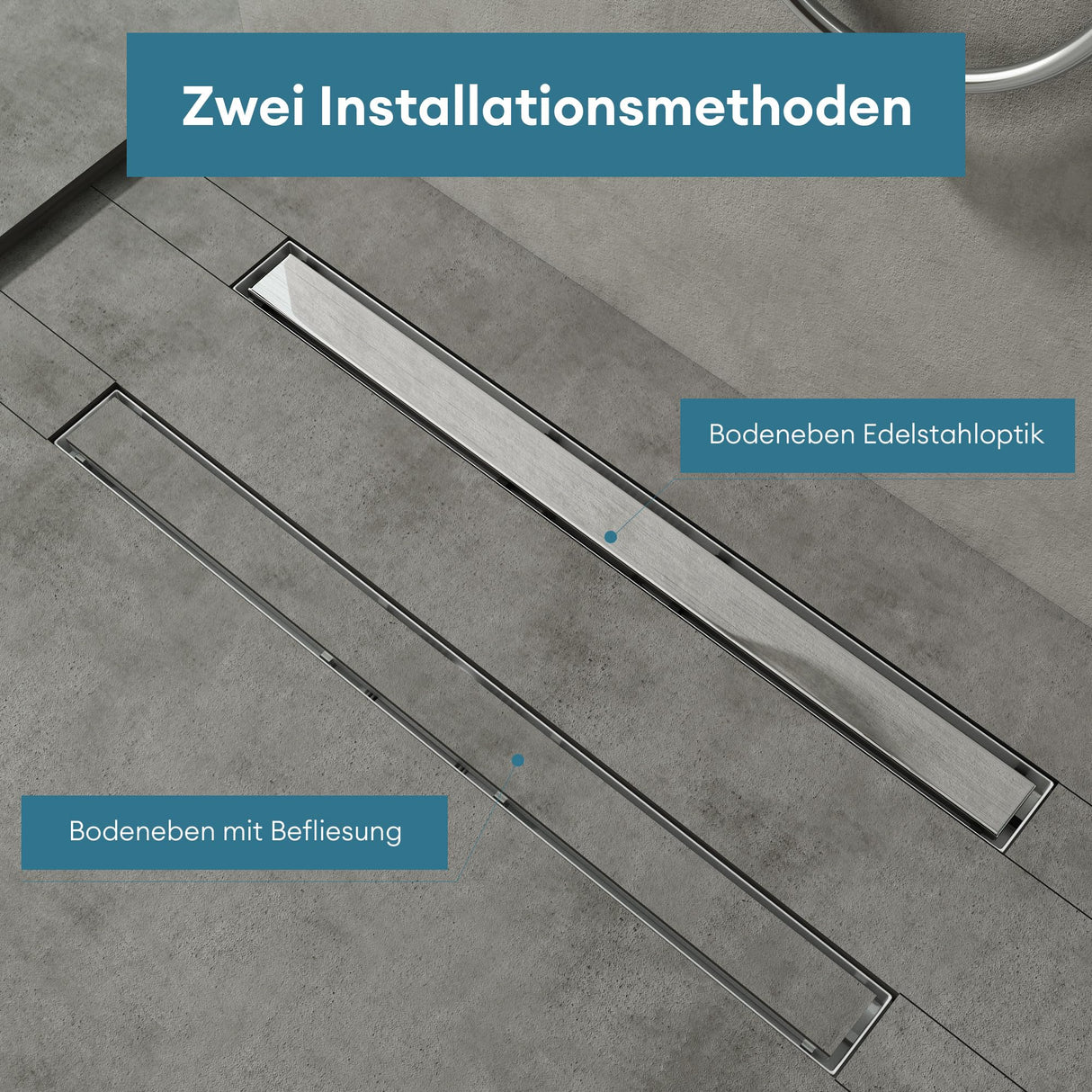 glasvilla Duschrinne Bodenablauf aus Edelstahl | Komplettset Ablaufrinne für Badezimmer | Befliesbar Wasserabfluss 35L/min | Haarsieb KE110