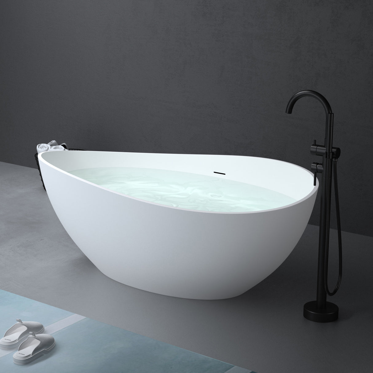 glasvilla Freistehende Badewanne Weiß matt Mineralguss Standbadewanne inkl. Nano-Versiegelung