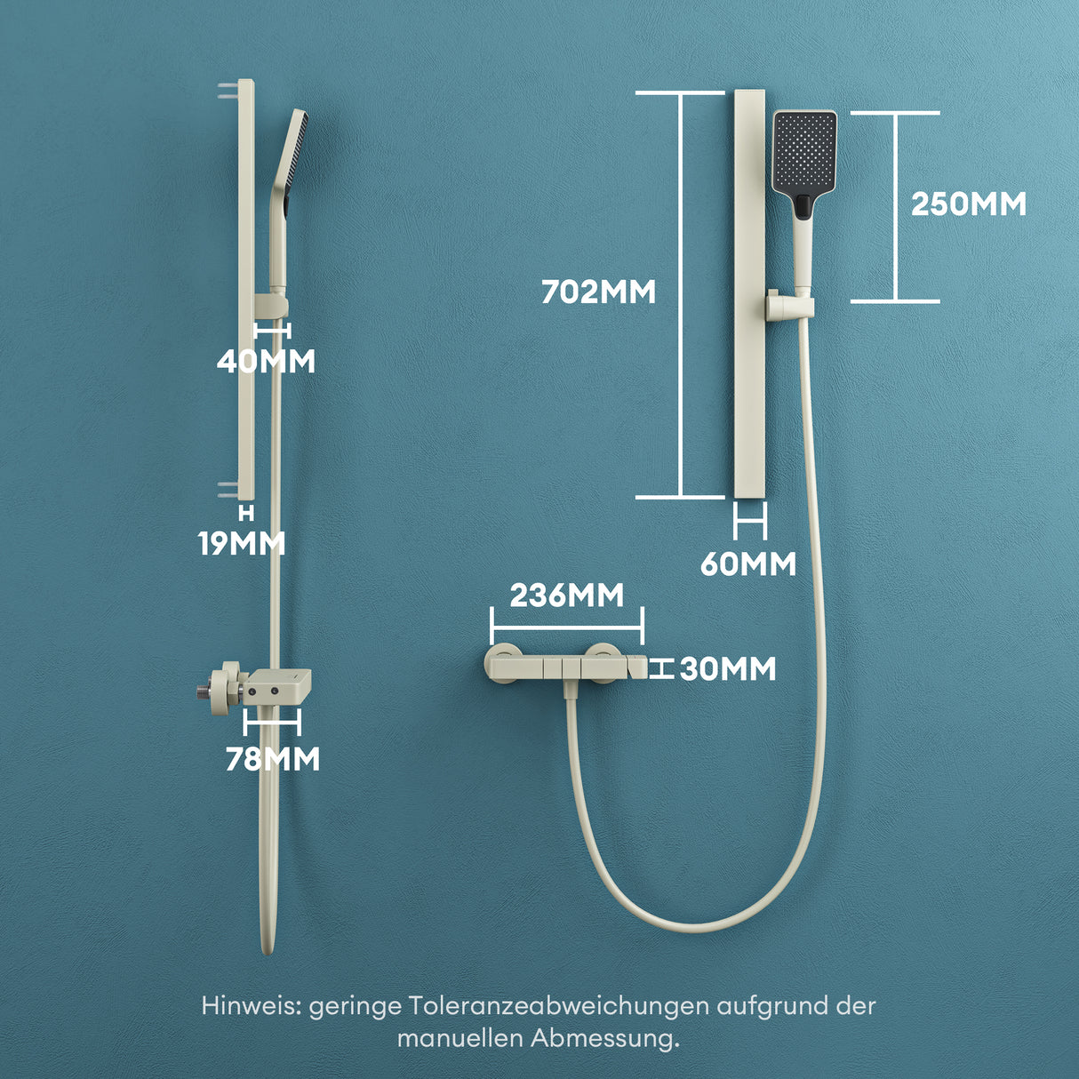glasvilla Duschsystem mit Regendusche Duschkopf 3 Strahlarten höhenverstellbar Duschbrause mit Unterauslauf aus Aluminium Duschsystem10