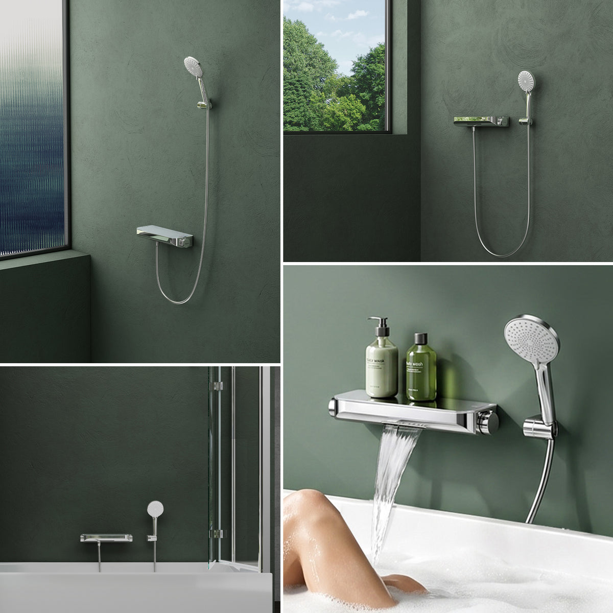 glasvilla Thermostat Badewannenarmatur mit Handbrause Wannenarmatur Wannenthermostat 4 Strahlarten Wandarmatur für Badewanne aus Messing inkl. Brauseschlauch Duschsystem8 Oryntex-03
