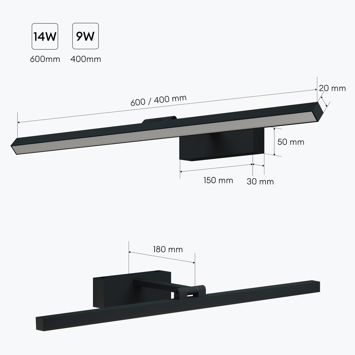 glasvilla Spiegelleuchte  LED Badlampe | Spiegellampe, 4000K Badezimmer Lampe | 180° Drehbar  9W Strahlenschön