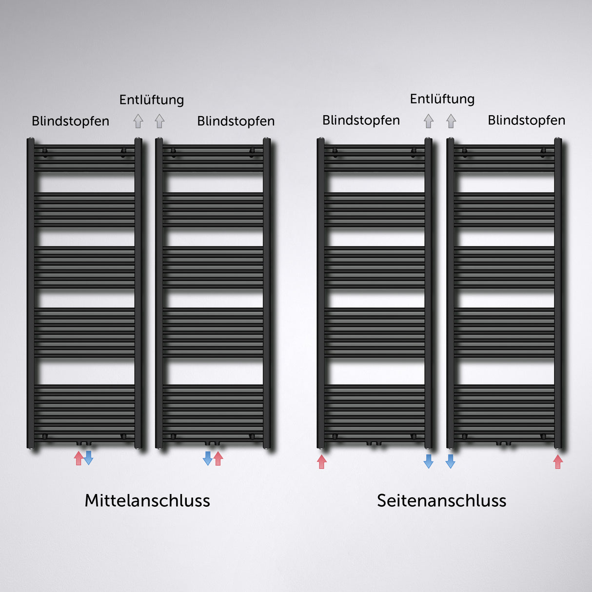 glasvilla Design Badheizkörper Seitenanschluss & Mittelanschluss Handtuchtrockner Röhrenheizkörper Badheizung RHE