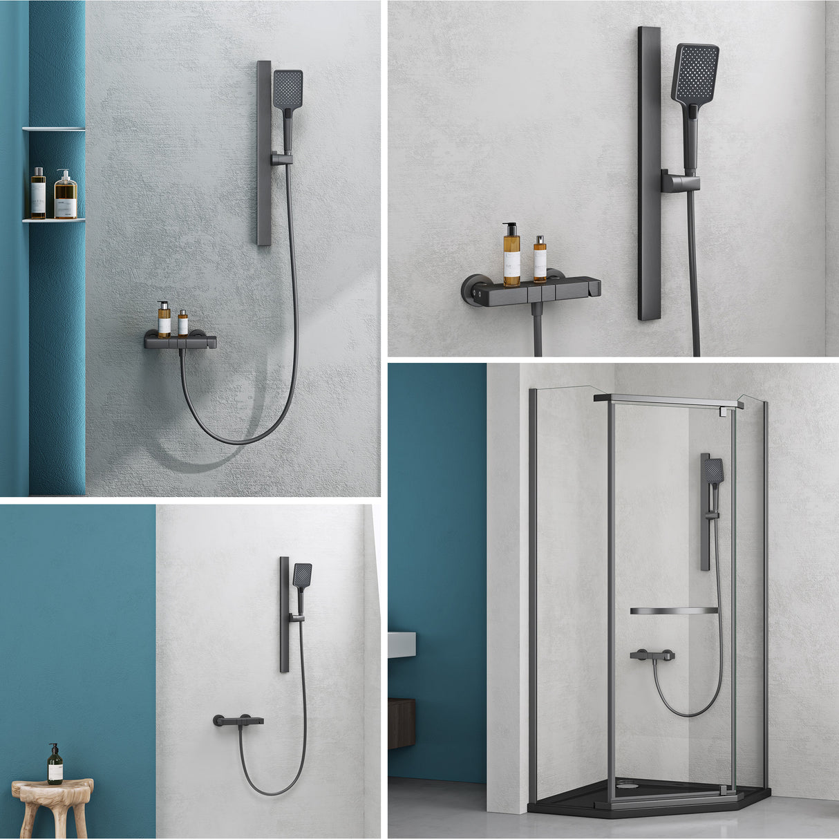 glasvilla Duschsystem mit Regendusche Duschkopf 3 Strahlarten höhenverstellbar Duschbrause mit Unterauslauf aus Aluminium Duschsystem10