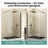 glasvilla Duschwand für Dusche Duschabtrennung Walk-In Dusche Duschtrennwand Schwarz 10mm ESG-Sicherheitsglas NANO Klarglas BRAM1/BRAM3 Bremen02K