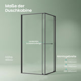 glasvilla Duschkabine Eckeinstieg  mit Schiebetür nach innen, Eckdusche Duschabtrennung 195cm Höhe, 6mm ESG-Sicherheitsglas Nano-Beschichtung Ravenna69K