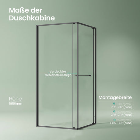 glasvilla Duschkabine Eckeinstieg  mit Schiebetür nach innen, Eckdusche Duschabtrennung 195cm Höhe, 6mm ESG-Sicherheitsglas Nano-Beschichtung Ravenna69K