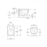 glasvilla Hänge WC Toilette Wand-WC Spülrandlos Weiß aus Keramik Wandmontage mit Absenkautomatik