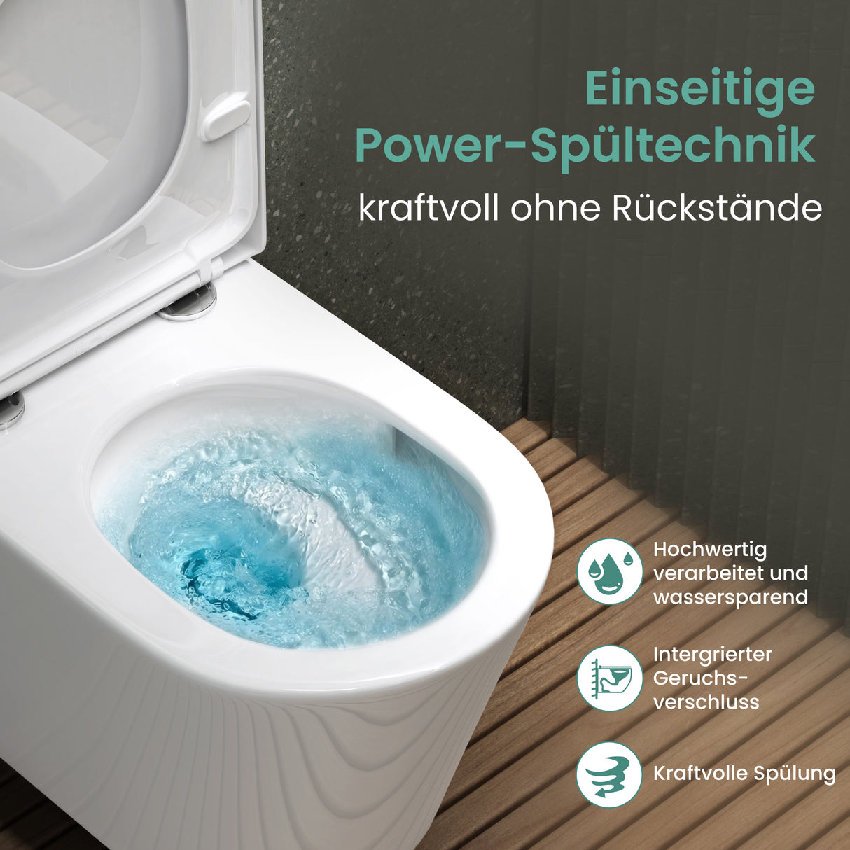 glasvilla Hänge WC Toilette Wand-WC Spülrandlos Weiß aus Keramik Wandmontage mit Absenkautomatik