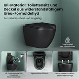 Glasvilla Design Inodoro Suspendido Negro Sin Borde Aachen179 – WC con Asiento Soft-Close